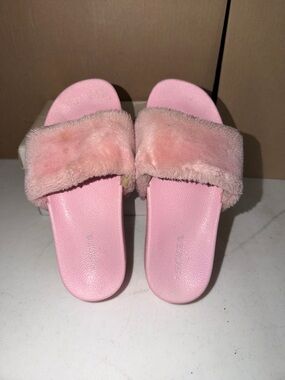 Soda Pink Faux-Fur Slide Sandals